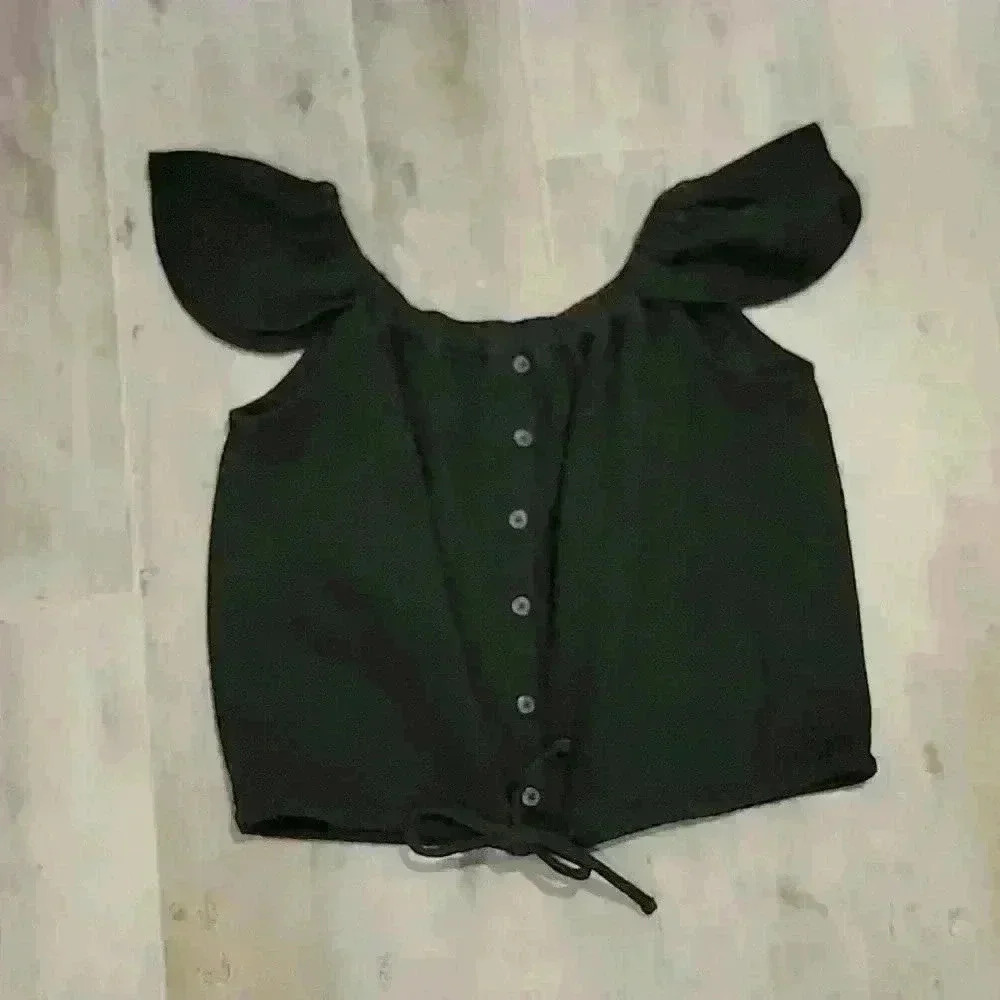 Madewell Black Flutter Sleeve Button Front Top
